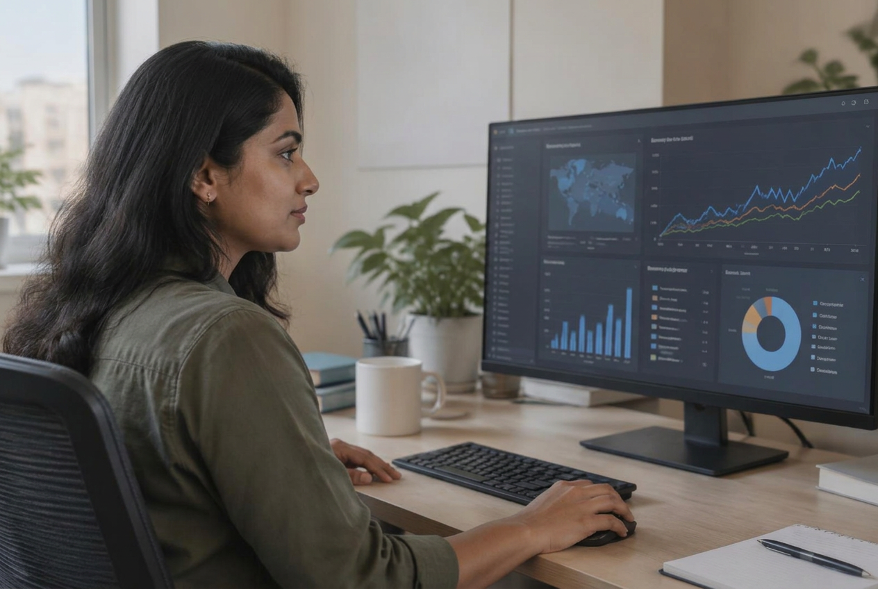 Infinitus data scientist reviewing AI model analytics on a monitor