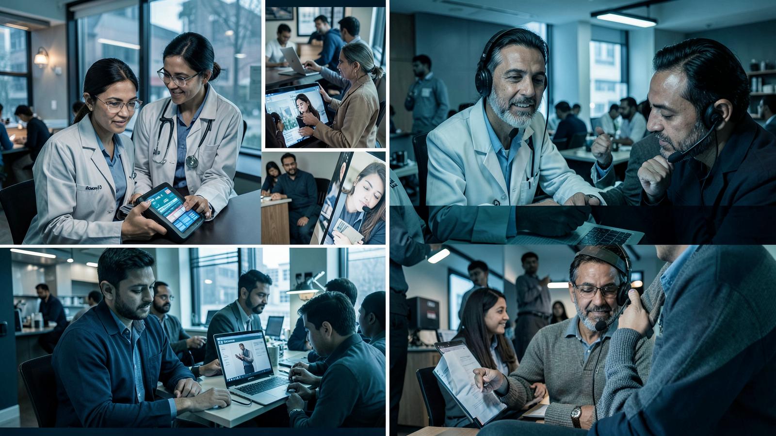 Professionals from healthcare, retail and logistics using Infinitus software at work